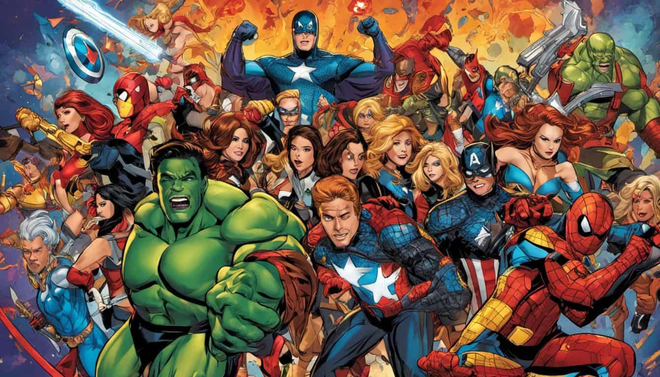 A group of friends dressed as Marvel superheroes at Comic-Con.